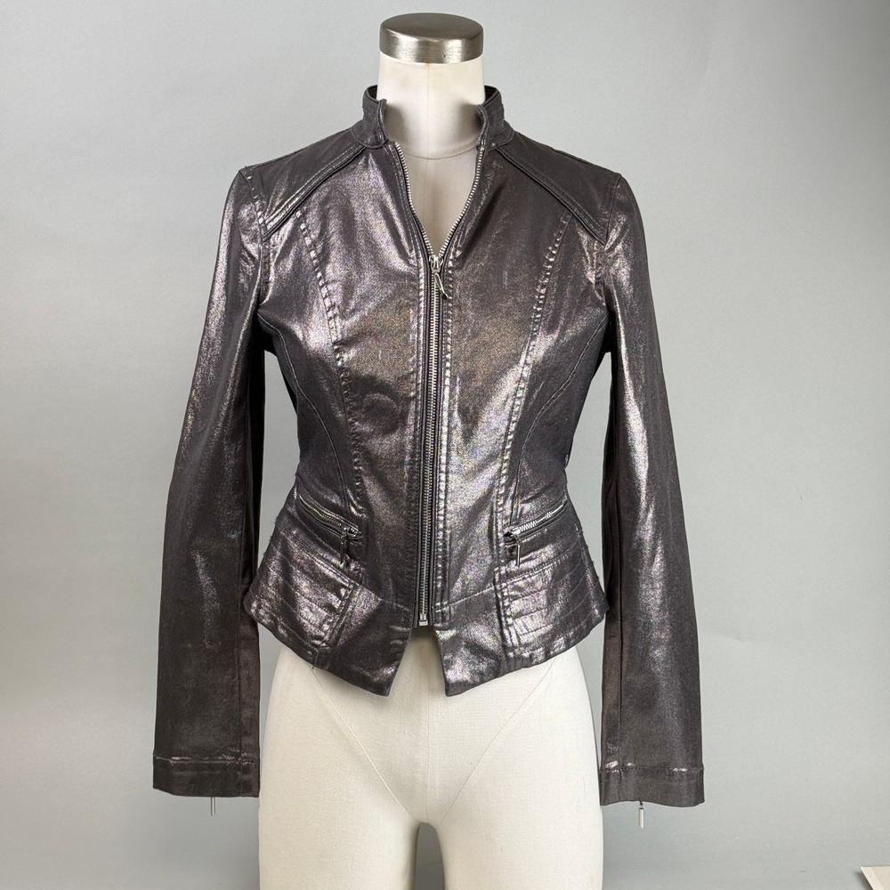 White House Black Market Women's Metallic Coated Jacket Dark Gray Size: 4P NEW